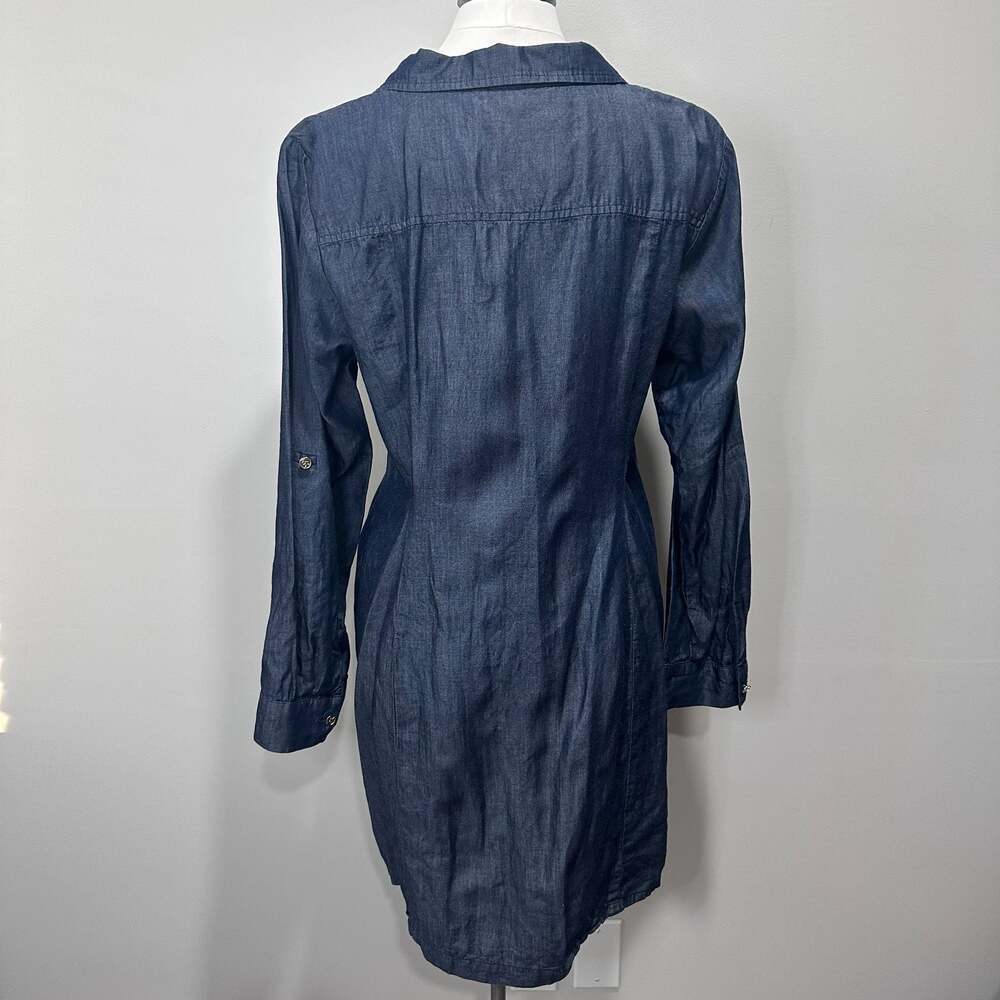 Michael Michael Kors Ruched Front Denim Lyocell Shirtdress in Indigo Rinse - Picture 3 of 6